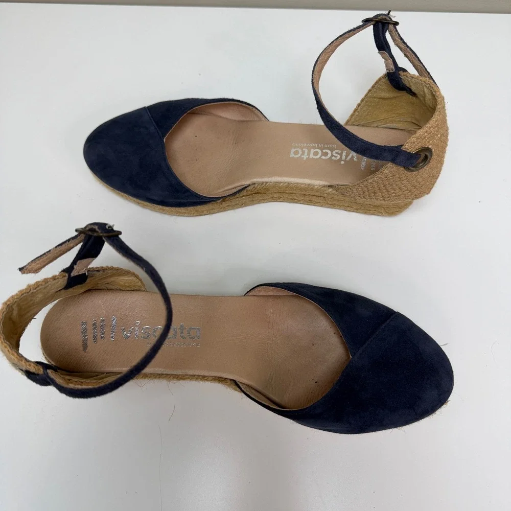 Viscata Espadrille Wedge Women 41 Low Heel Ankle Strap Suede Jute Made in Spain